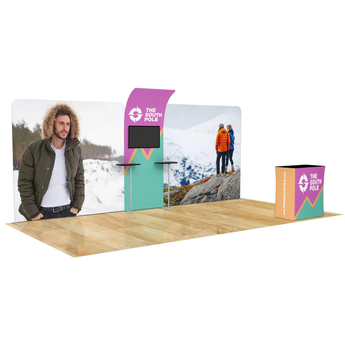 10X20 Trade Show Booth With Curved Media Wall 8