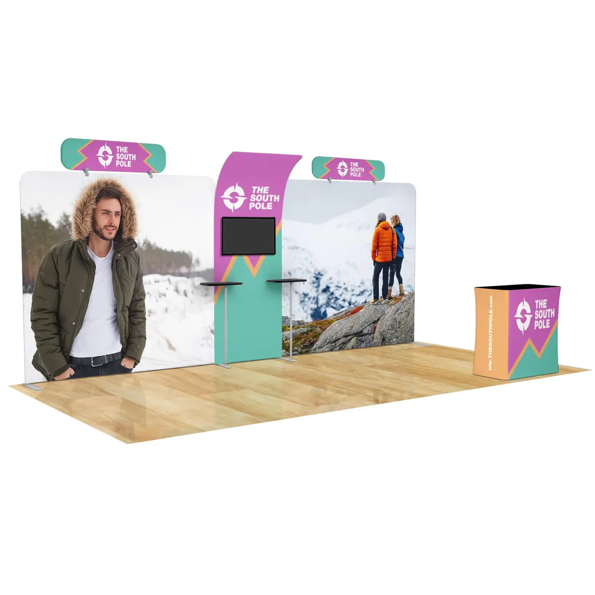 10X20 Trade Show Booth With Curved Media Wall 3