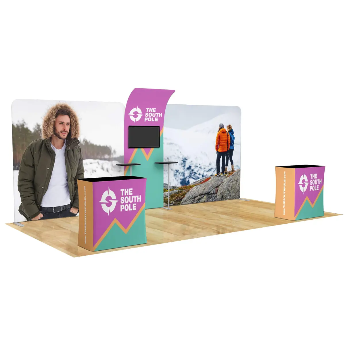 10X20 Trade Show Booth With Curved Media Wall 5