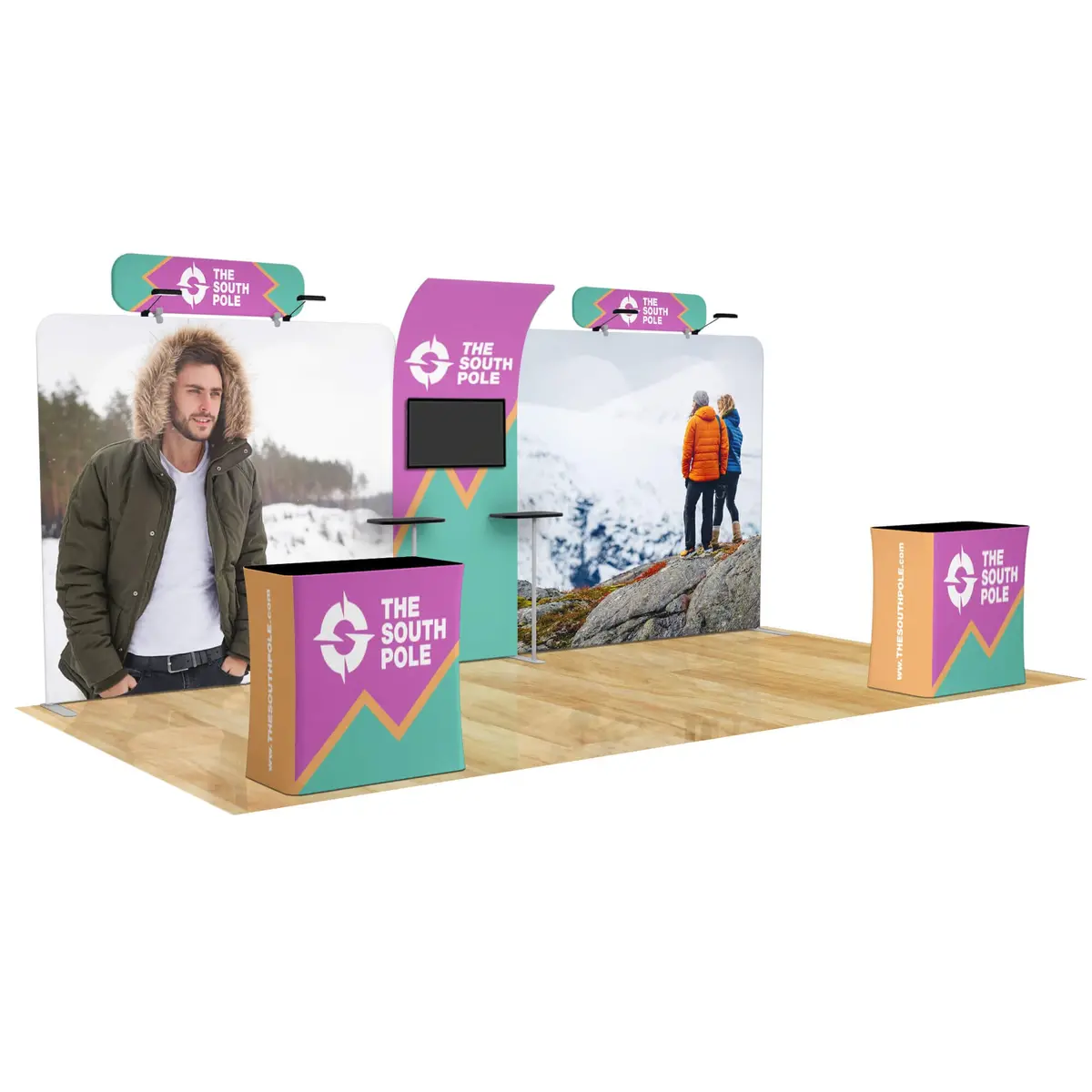 10X20 Trade Show Booth With Curved Media Wall 8
