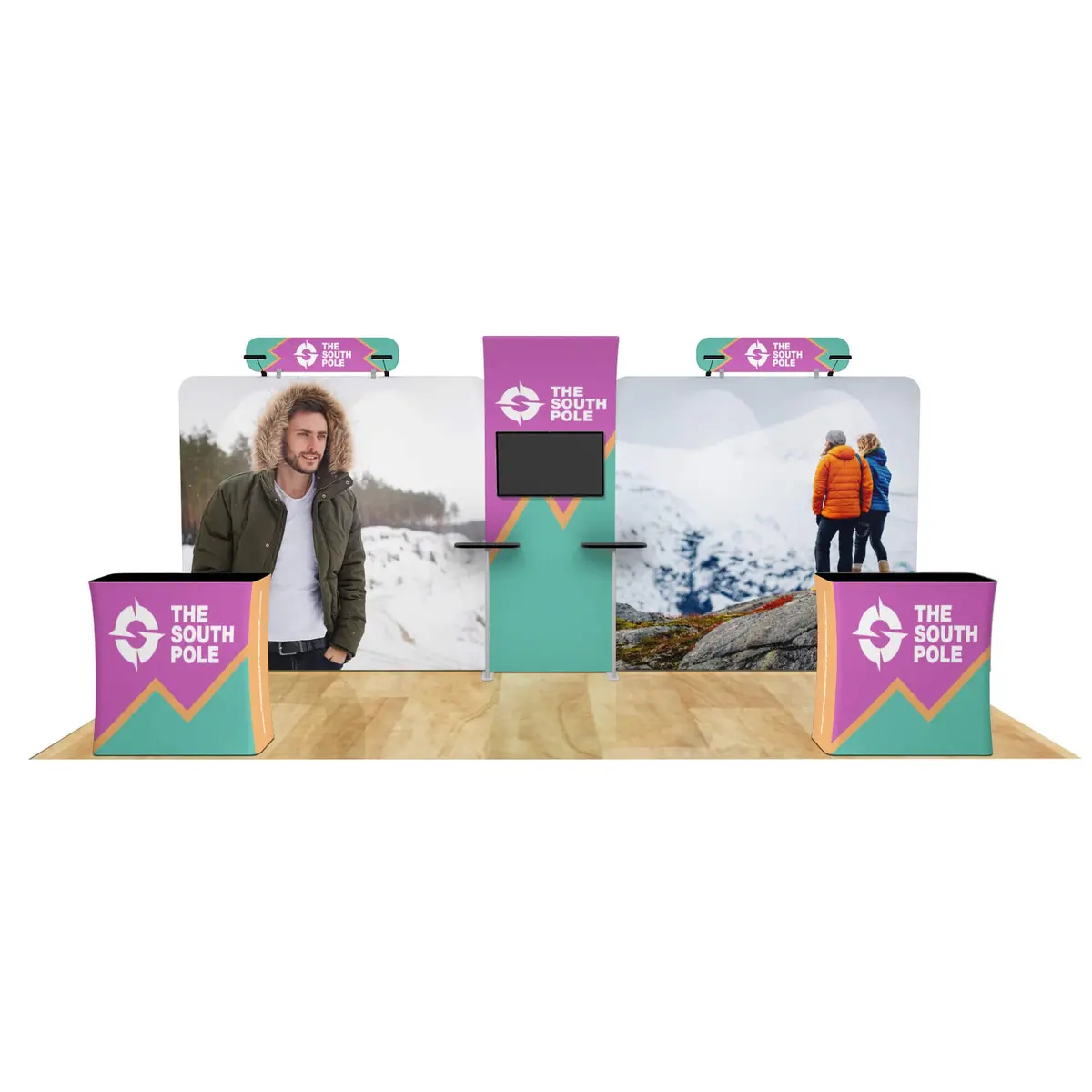 10X20 Trade Show Booth With Curved Media Wall 4