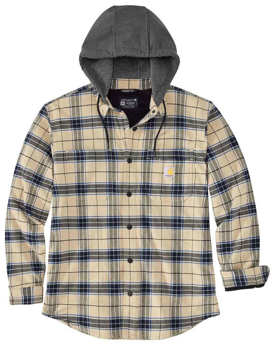 Rugged Flex Relaxed Fit Flannel Fleece Lined Hooded Shirt Jacket - Oat Milk 1