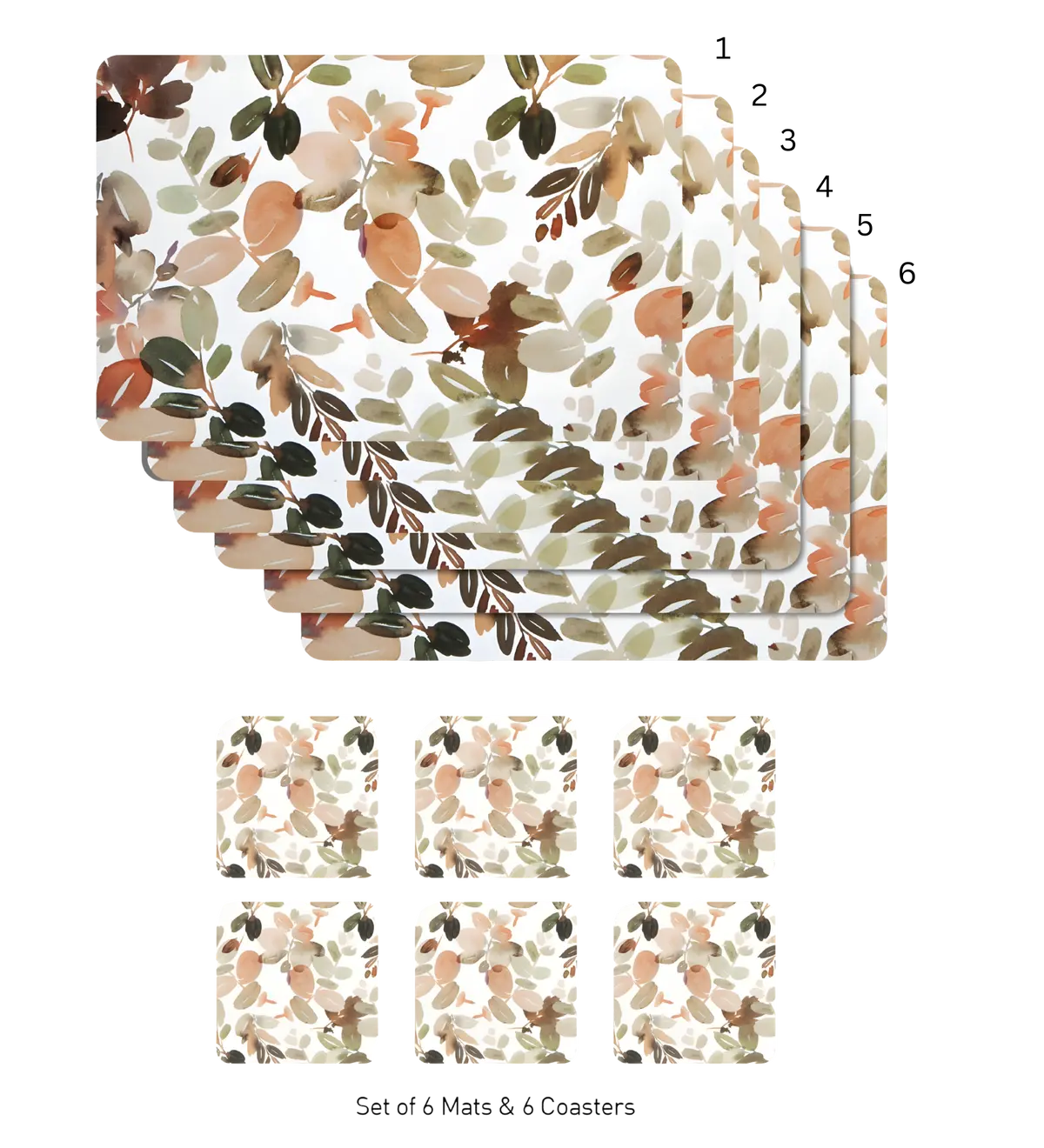 Obssession Bloom Printed Table Mat White And Brown | 6 Mats + 6 Coasters | Premium 2