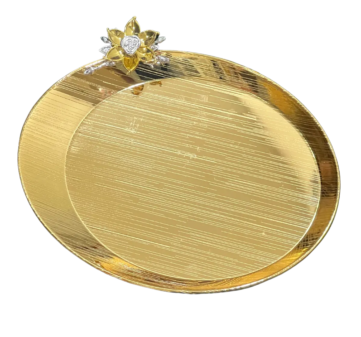 Hiluxe Gold Plated Designer Premium Platter, Tray, Oval | Ideal For Serving, Gifting, Decoration | Gift Box 1