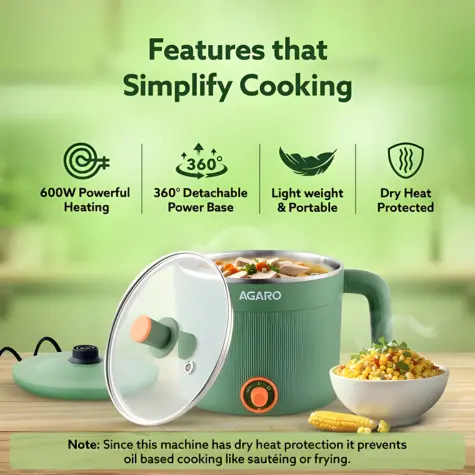 Agaro Regency Multi Cook Kettle With Steamer - 1.2 Litres - Sea Green | Boiling, Steaming, Tea, Coffee, Egg, Vegetable Boiling, 600 W 2