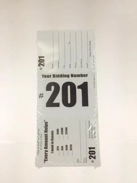 3-In-1 Card "Donation | Registration | Bid Number" - (100/Pack) 1