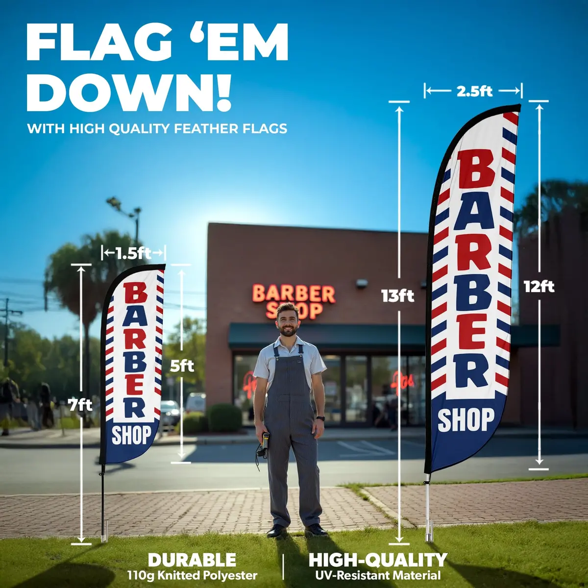 Barber Shop Feather Flag Red/White/Blue 2