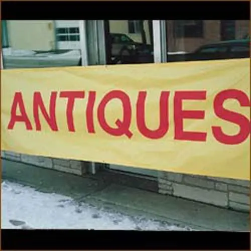 "Antiques" - 3' X 10'Red On Yellow Banner 1