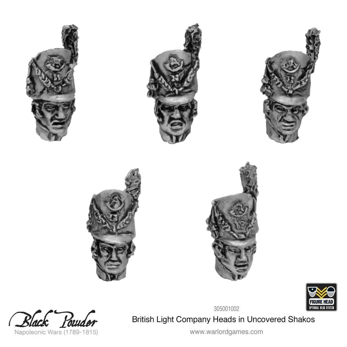 25X Napoleonic British Light Company Heads In Uncovered Shakos 1