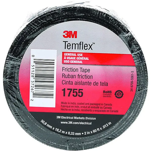 The 3M™ Co. Temflex™ 1755 Black Cotton Cloth Friction Tape 1