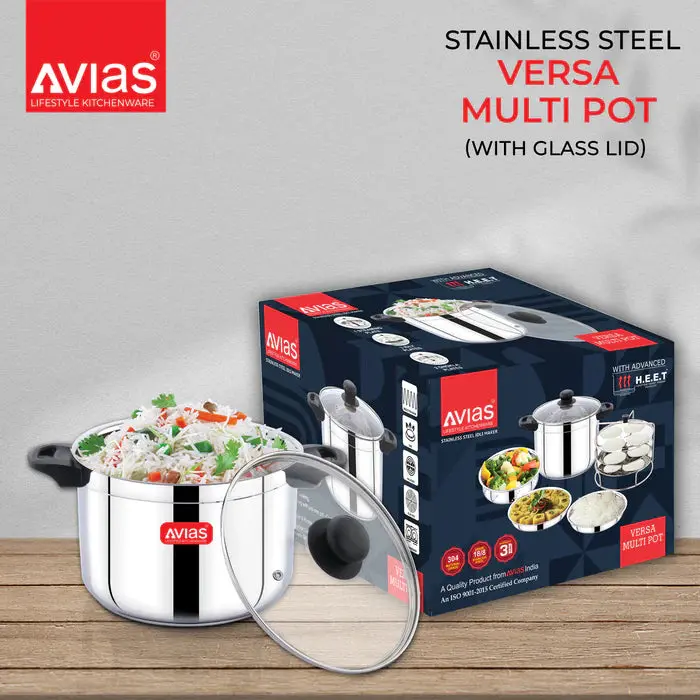 Avias Versa Multi-Pot | Multi Kadhai With Glass Lid | 5.6 Ltr 1
