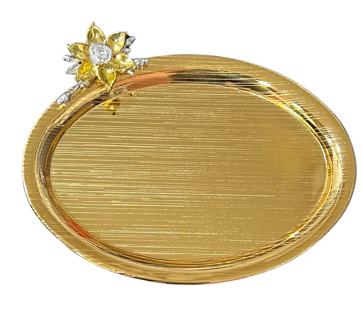 Hiluxe Gold Plated Designer Premium Platter, Tray, Oval | Ideal For Serving, Gifting, Decoration | Gift Box 1