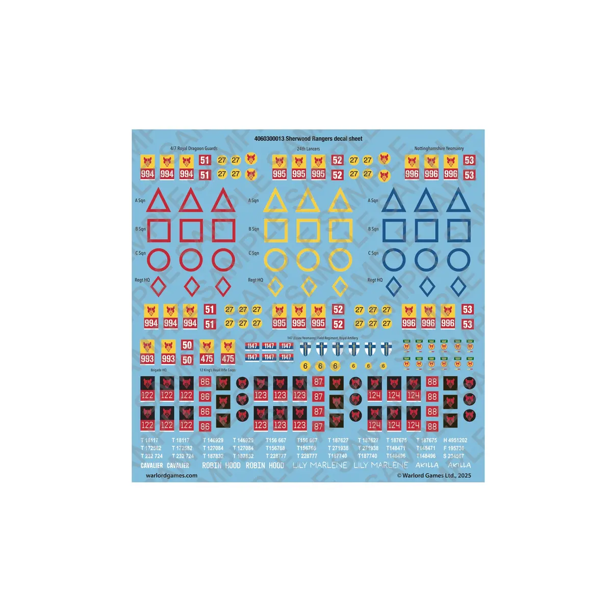 Sherwood Rangers Decal Sheet 1