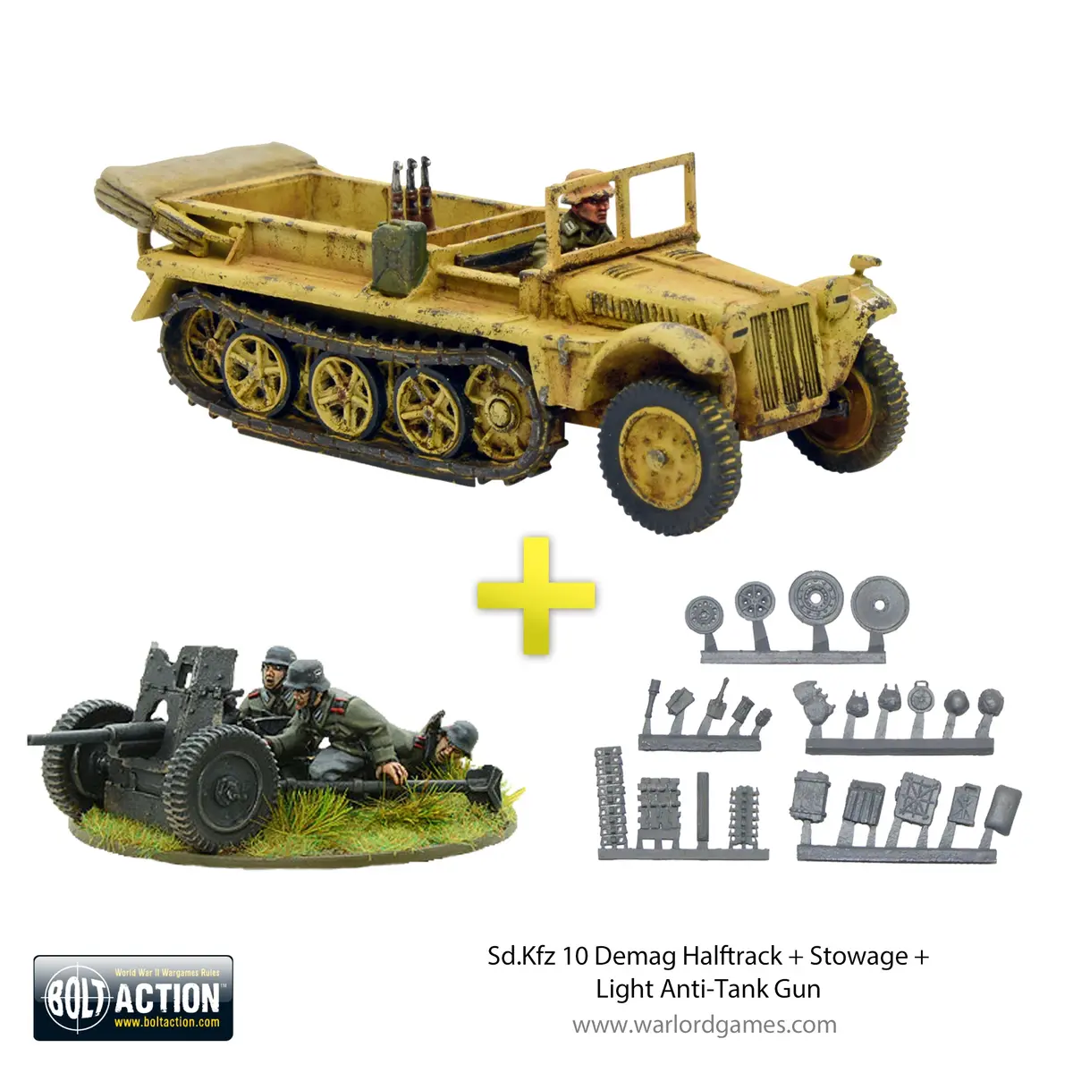 Sd.Kfz 10 Demag Halftrack + Stowage + Light Anti-Tank Gun 1