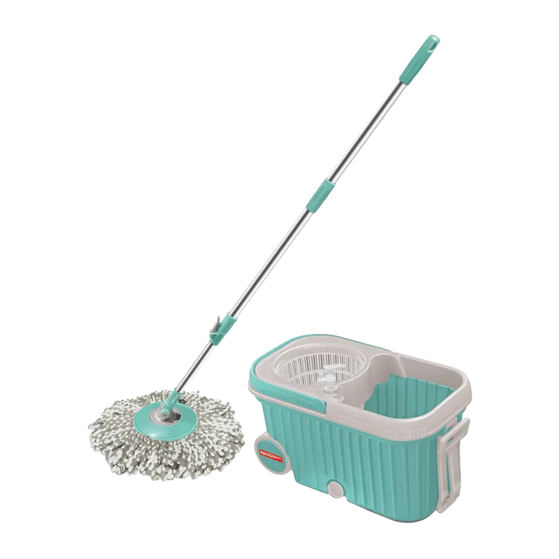 Spotzero By Milton Elite Spin Mop With Bigger Wheels And Plastic Auto Fold Handle For 360 Degree Cleaning (Aqua Green, Two Refills), 1
