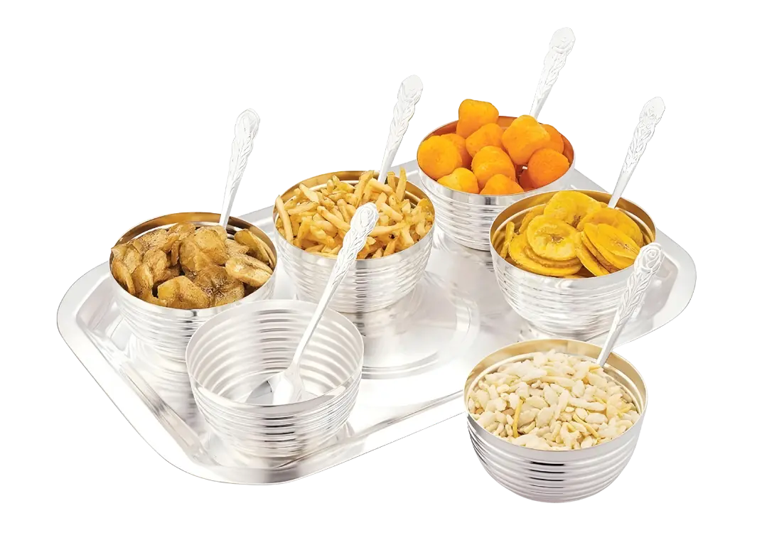 Silverglow Calibre Serving Set | Silver Plated Bowl Set Of 13 | Dry Fruits, Snacks Containers | Serving Tray Bowl Set | Tableware Set | Perfect Diwali, Office, Wedding, Return Gift 1