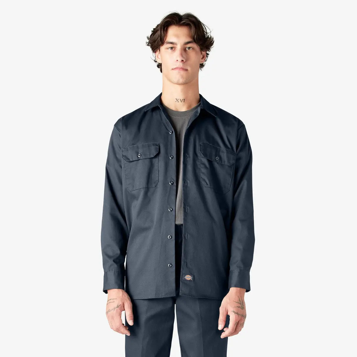 Long Sleeve Work Shirt, Dark Navy 1