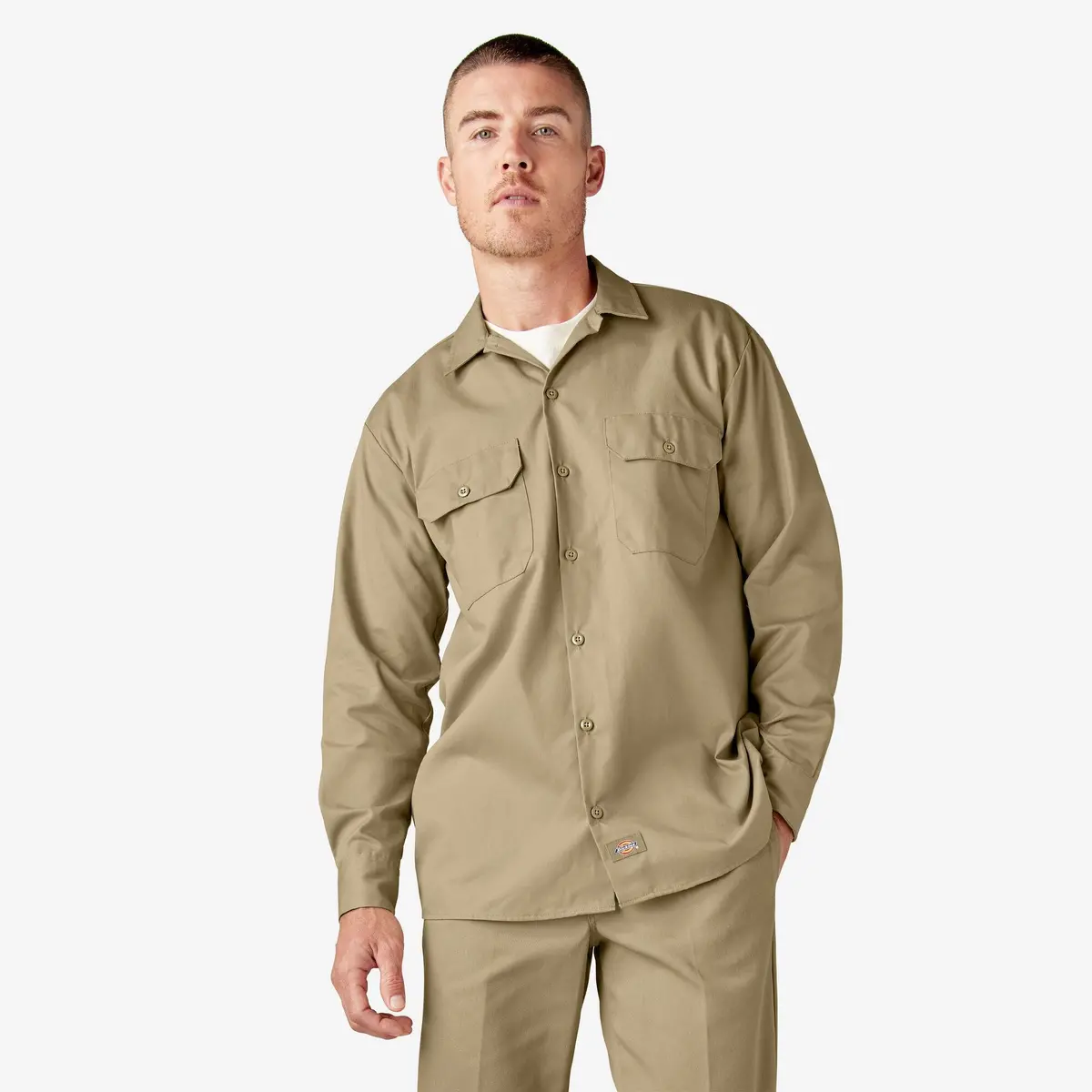 Long Sleeve Work Shirt, Khaki 1