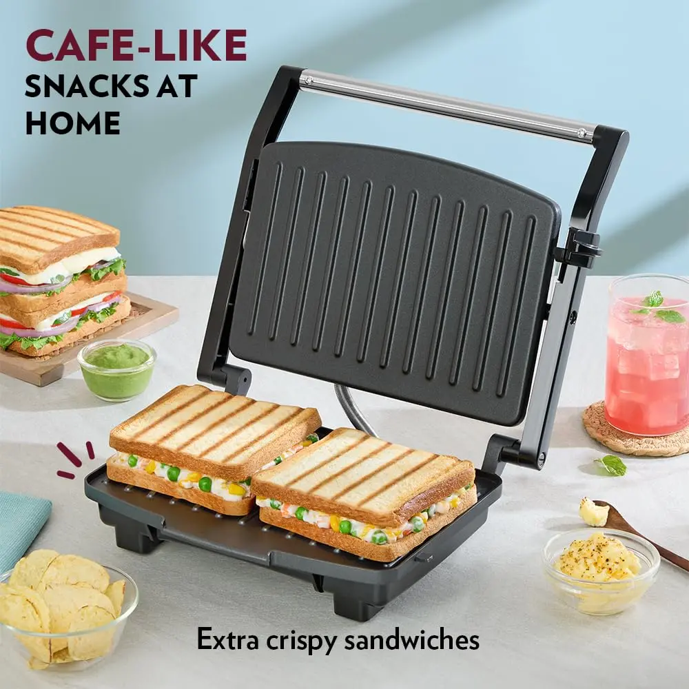 Borosil Elite Prime Grill 1000 Watt Sandwich Maker, 2 Slice Automatic Grill Sandwich Maker 2