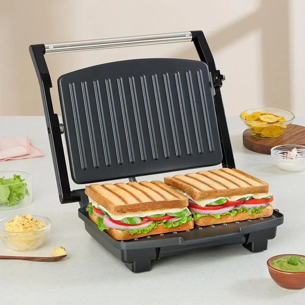 Borosil Elite Prime Grill 1000 Watt Sandwich Maker, 2 Slice Automatic Grill Sandwich Maker 1