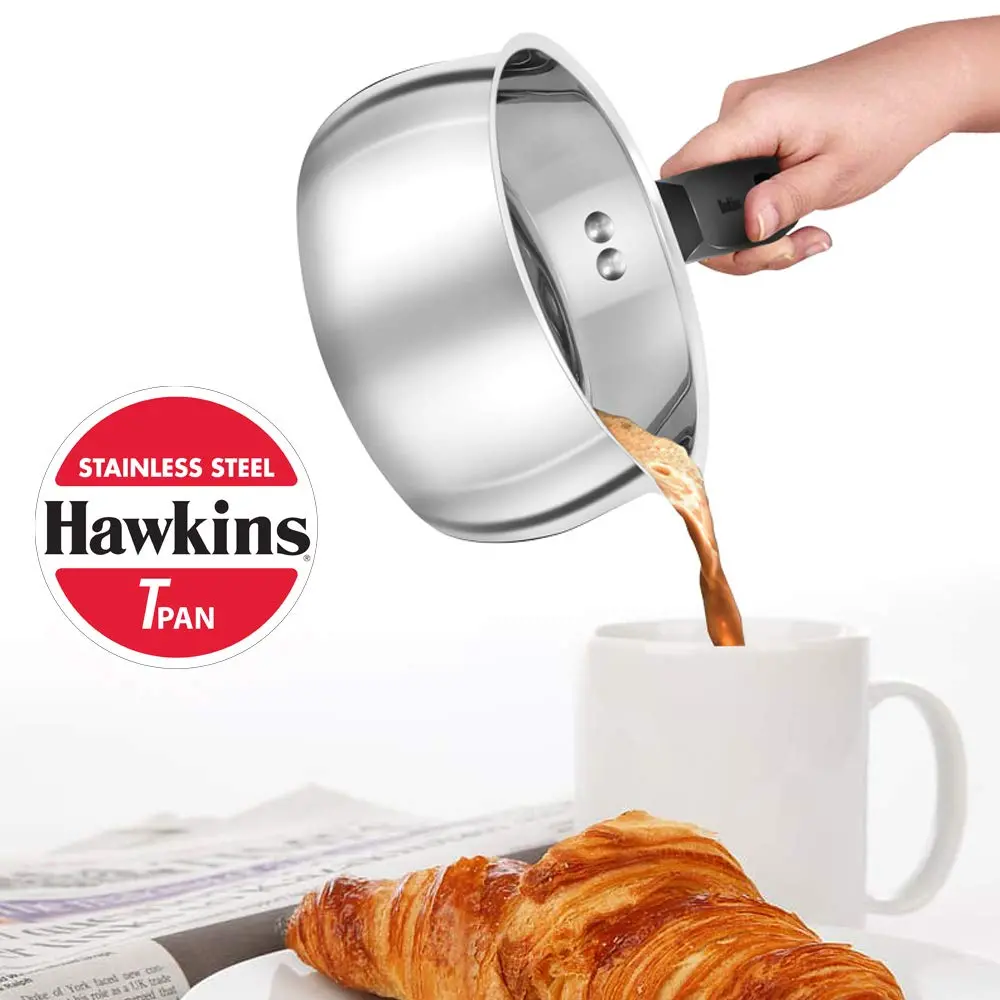 Hawkins 1/1.5 Litre Tpan, Stainless Steel Tea Pan, Induction Sauce Pan, Chai Pan, Small Pan, Silver (Sst10) 1