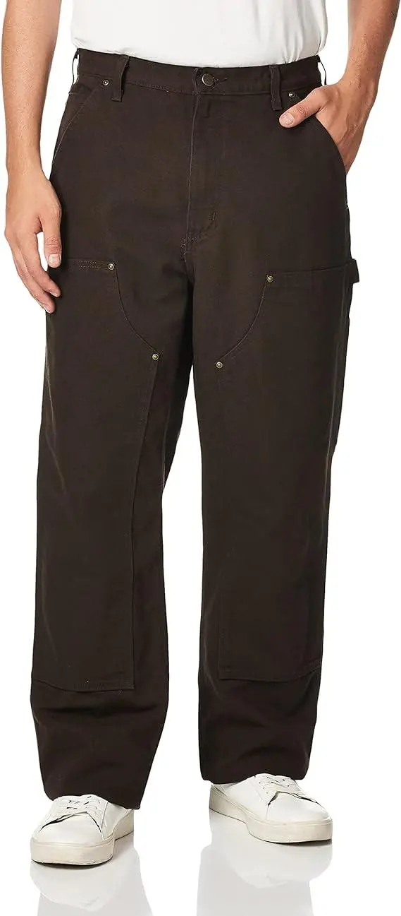 B136 - Washed Duck Double Front Dungaree - Dark Brown 1