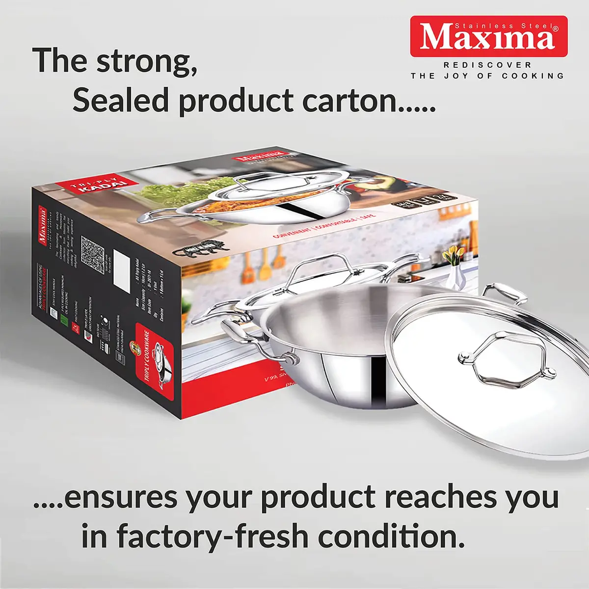Maxima Tri Ply Stainless Steel Kadhai With Stainless Steel Lid | Heat Resistant Handle | Induction Bottom And Dishwasher Compatible 8