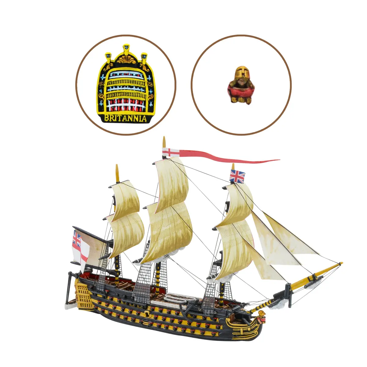 Hms Britannia (Royal Navy 1St Rate) - Ship With Figure Head & Back Plate Bundle 1