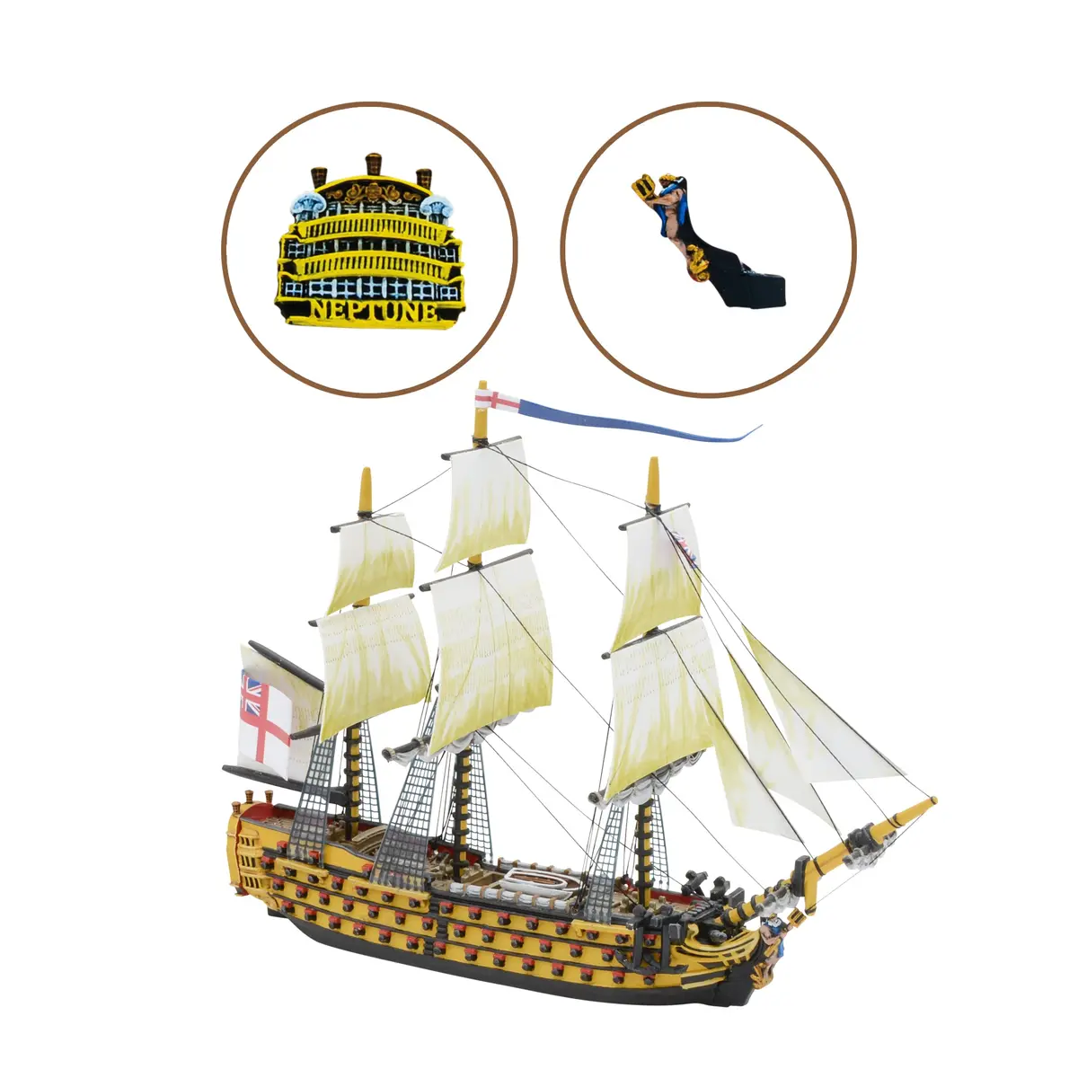Hms Neptune (Royal Navy 2Nd Rate) - Ship With Figure Head & Back Plate Bundle 1