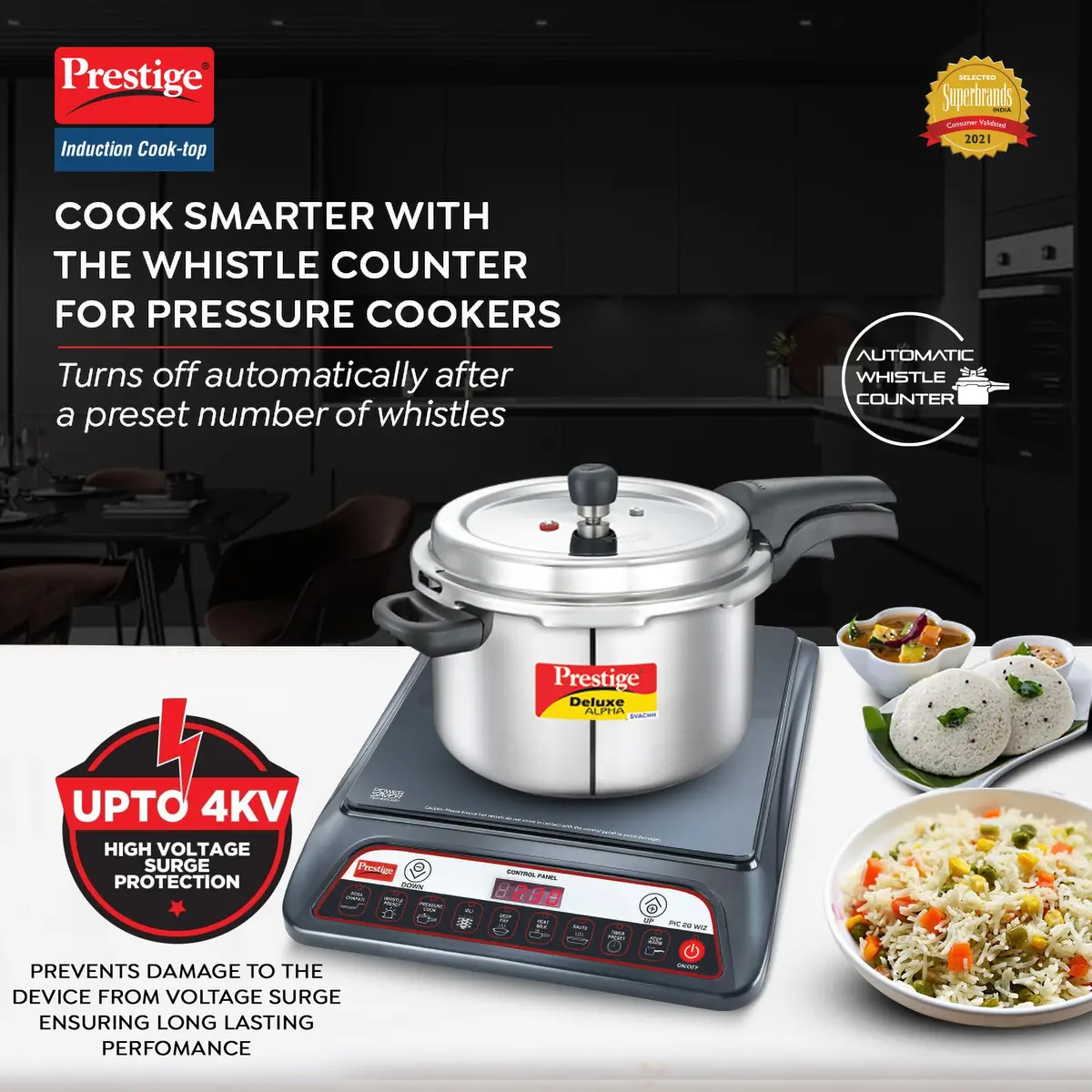 Prestige Pic 20 Wiz 1600W Induction Cooktop | Automatic Whistle Counter, Indian Menu Option 2