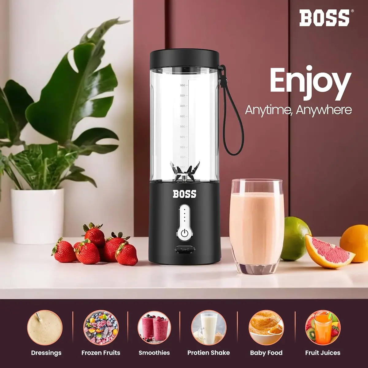 Boss Instablend Portable Blender For Smoothies, Milk Shakes And Juices | Usb Rechargeable Bottle Blender For Kitchen 1