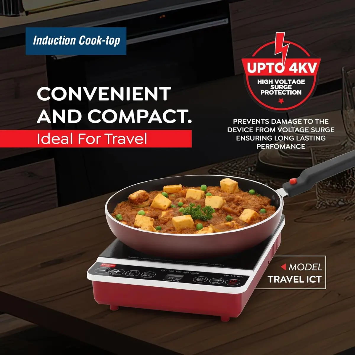 Prestige Travel Induction Cooktop 1200 W With Soft Touch Buttons (Red, Black) 2