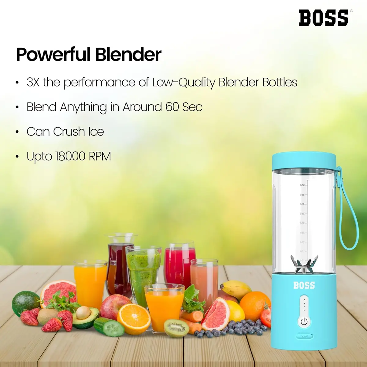 Boss Instablend Portable Blender For Smoothies, Milk Shakes And Juices | Usb Rechargeable Bottle Blender For Kitchen 1