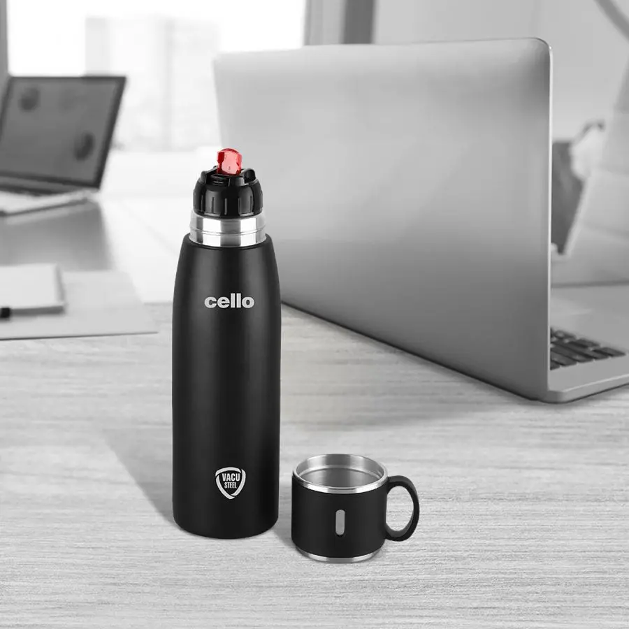 Cello Duro Cupstyle Double Walled, Duro Tuff Steel Series, Vacusteel Water Flask With Durable Dtp Coating | With Zip Cover 1
