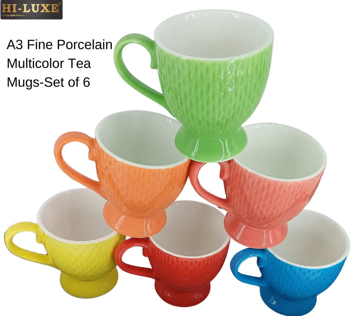 Hiluxe Fine Ceramic A6 Multicolor Trendy Tea Mugs | Set Of 6 1