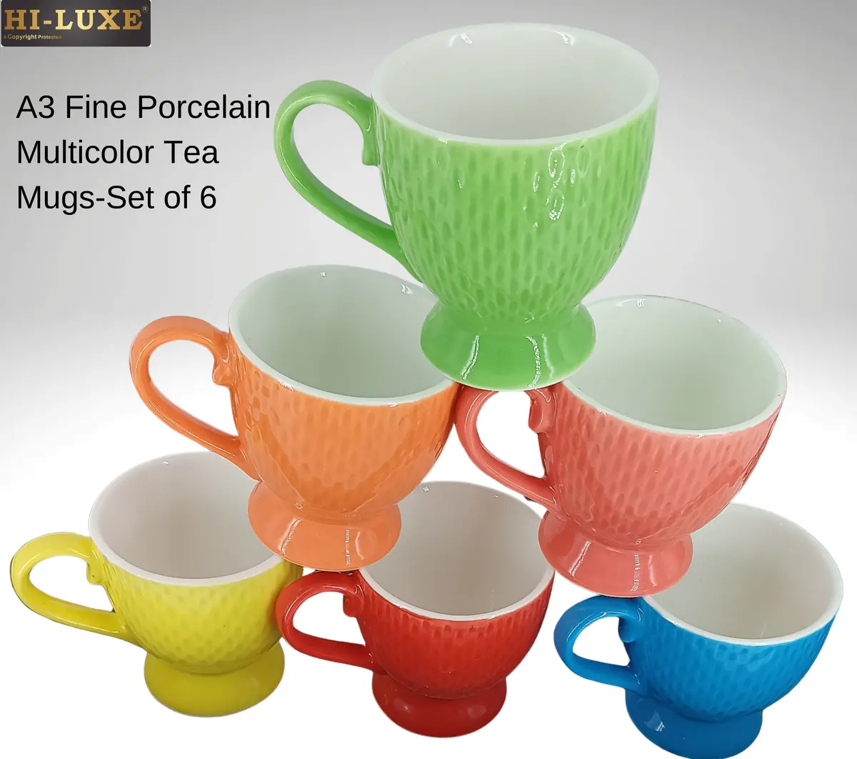 Hiluxe Fine Ceramic A6 Multicolor Trendy Tea Mugs | Set Of 6 2