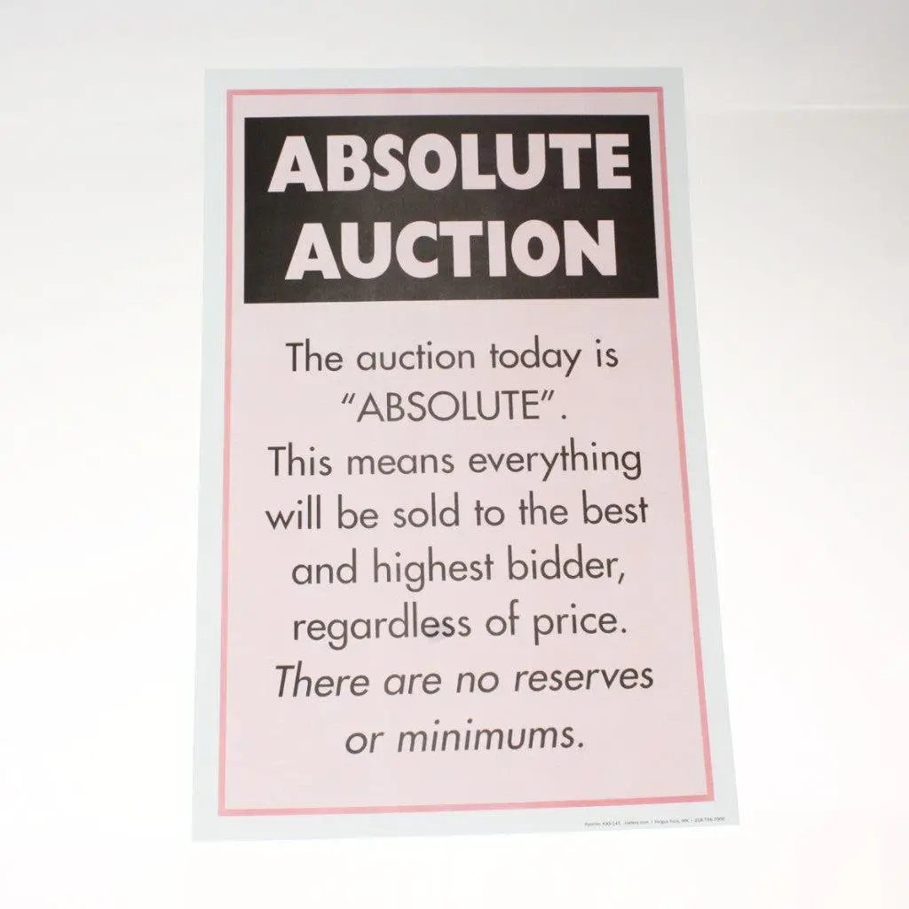 "Absolute Auction" - 11" X 17" Laminated Sign 1