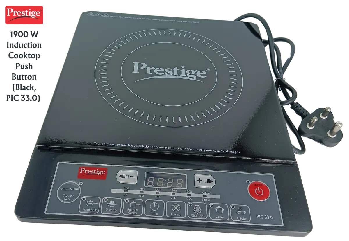 Prestige 1900 W Induction Cooktop Push Button (Black, Pic 33.0 With Unique Dual Heat Sensors & Indian Menu Options) 1