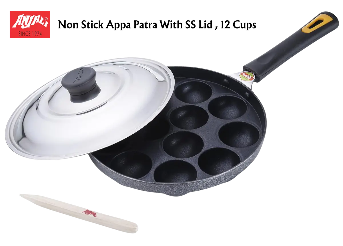 Anjali Non Stick Appe Patra With Ss Lid , 12 Cups 1