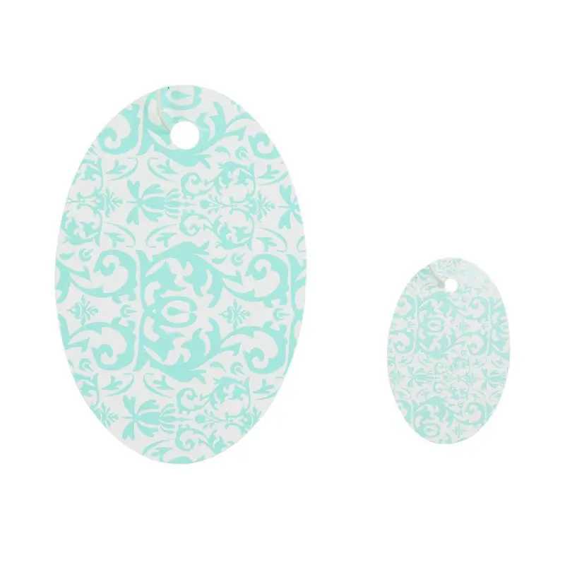 Aqua Oval Damask Tag - (100/Box) 2 Sizes 1