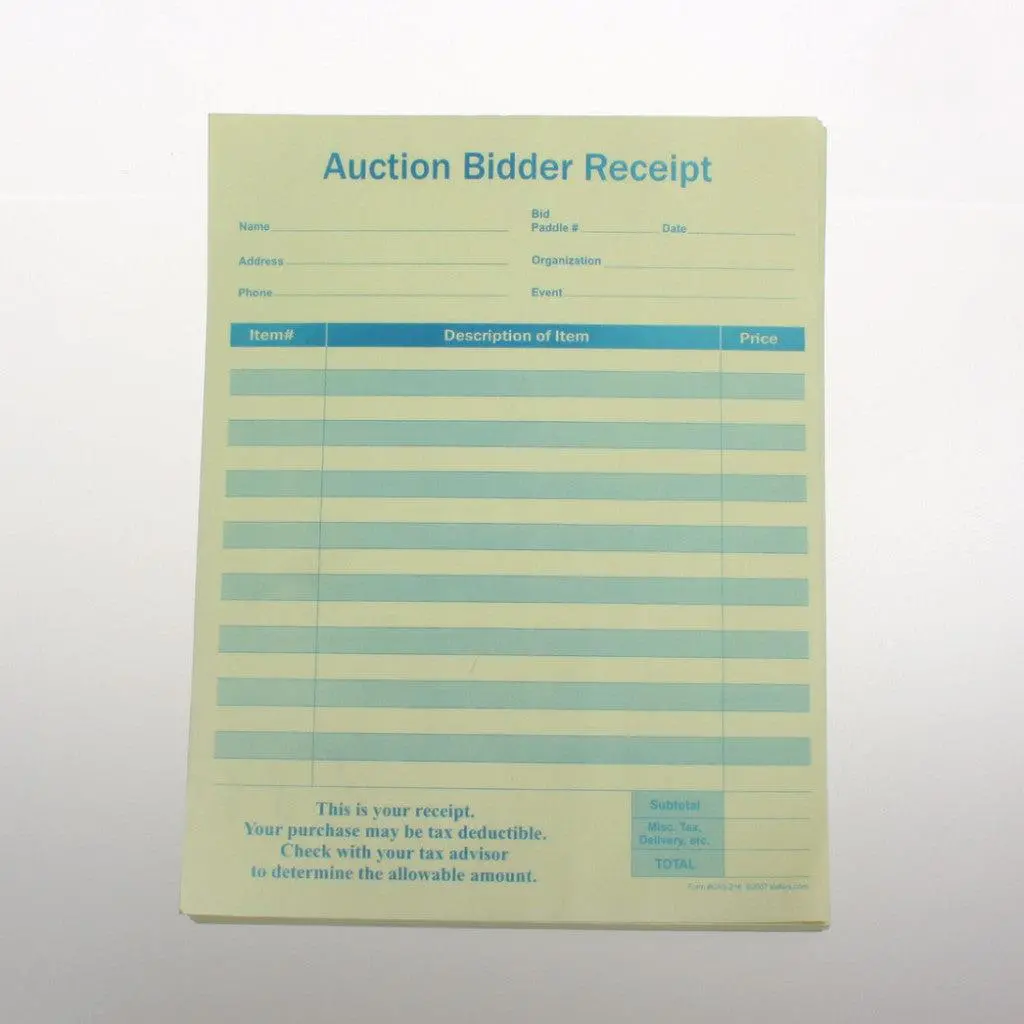 Auction Bidder Receipt - (100/Pack) 2-Part 1