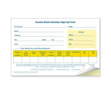 Auction Event Volunteer Sign-Up Form (25/Pack) 1