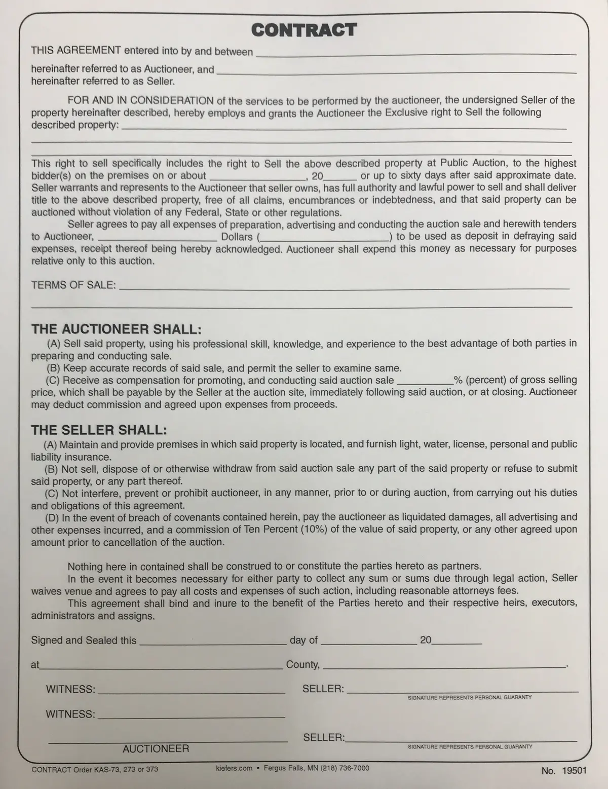 Auctioneers Standard Contract (1 Or 2-Part) 1