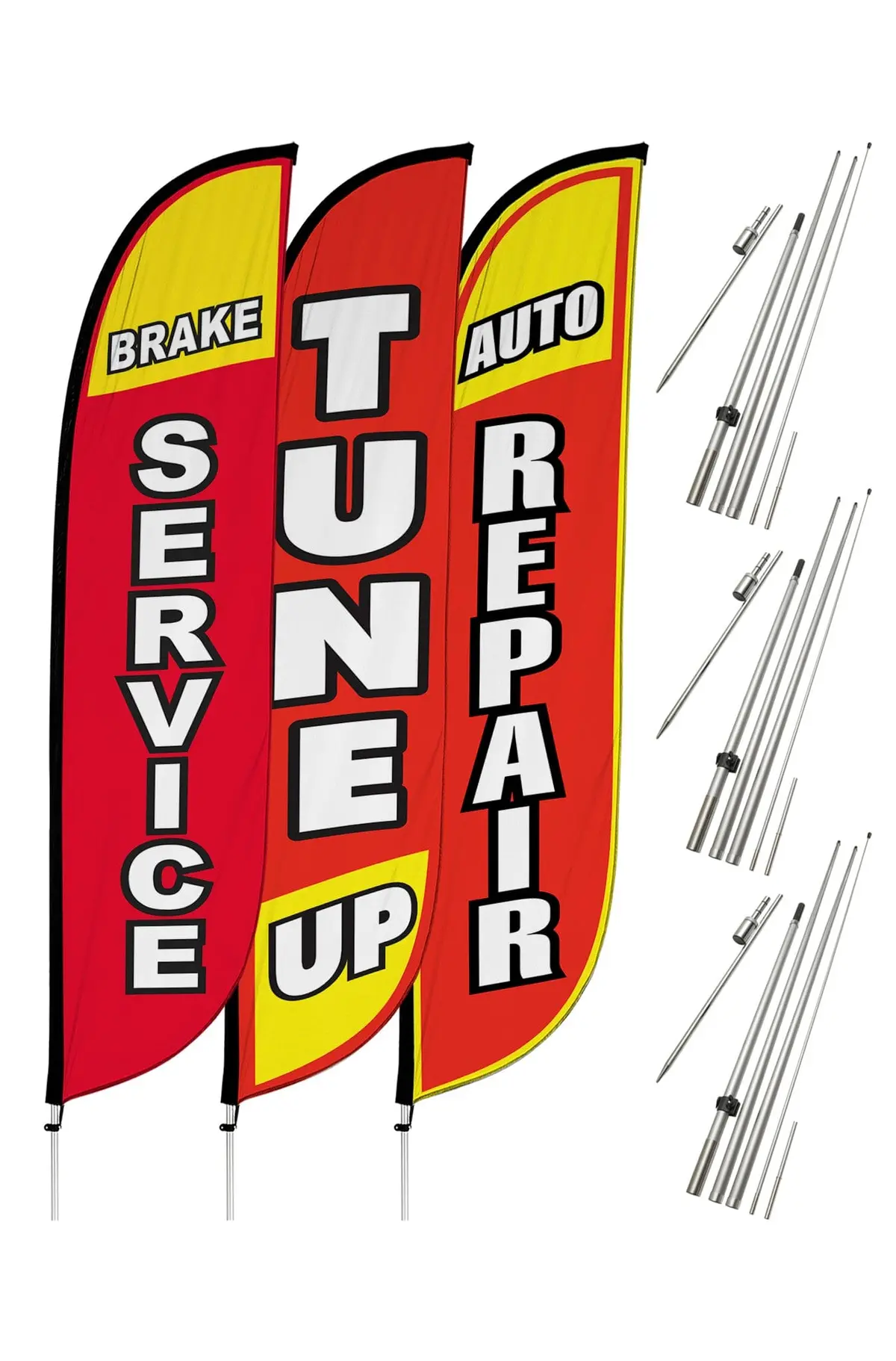 Auto Repair Feather Flag - 3 Pack W/ Ground Spike Pole Set 1