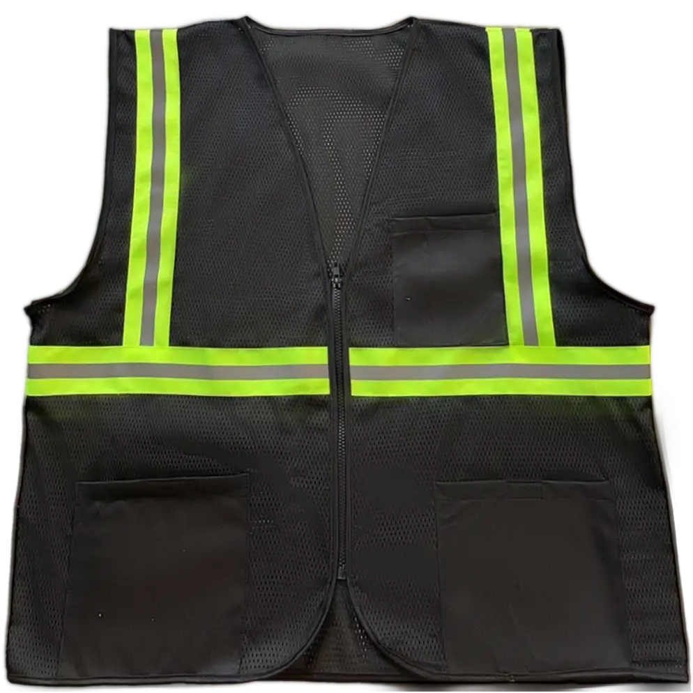 Bkvm-S1 Enhanced Visibility Black Mesh Safety Vest With Lime Contrast Binding 1