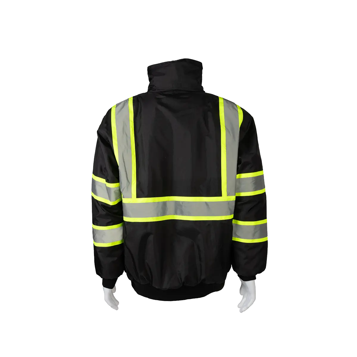 Bqbj-Lg Enhanced Visibility Waterproof Black Quilted Bomber Jacket With Lime Contrast Binding 1