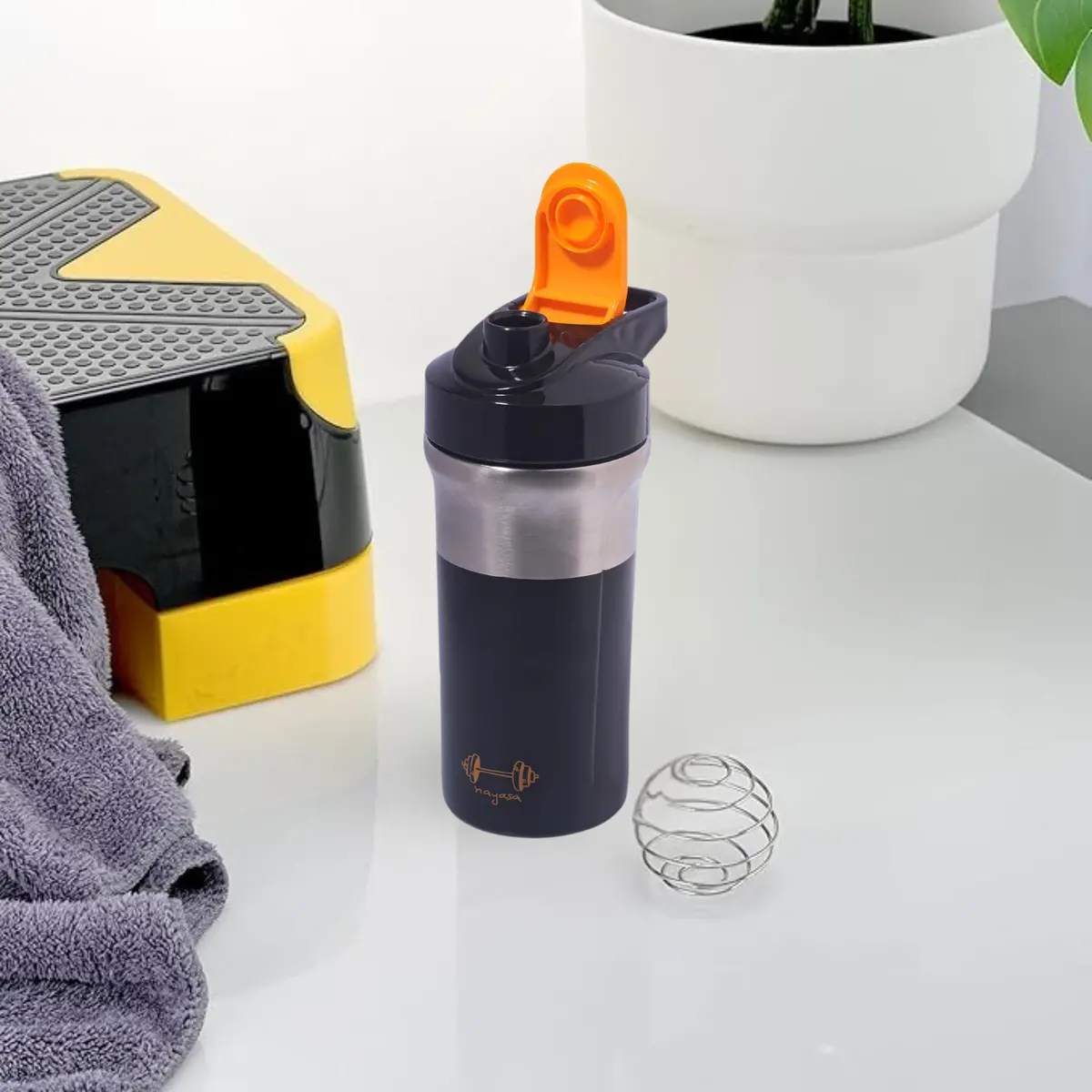 Nayasa Alloy Cross Fit Stainless Steel Gym Shaker Bottle | 900 Ml | Leakproof & Durable 1
