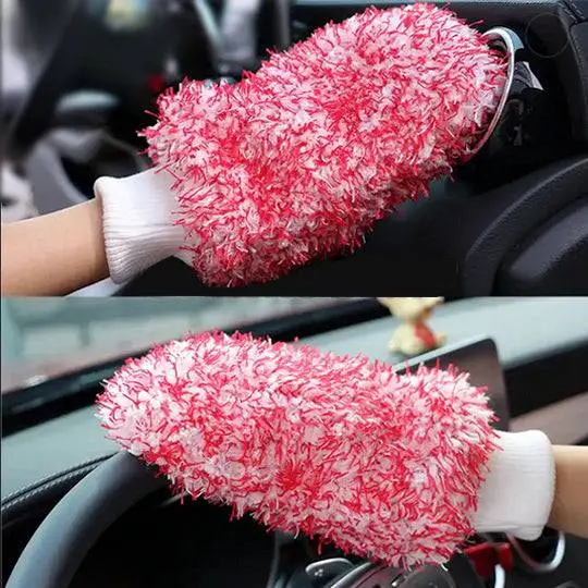 Detailing / Car Wash Mitt & Gloves - Microfiber Chenille Style (Red / White) For Washing & Cleaning 1