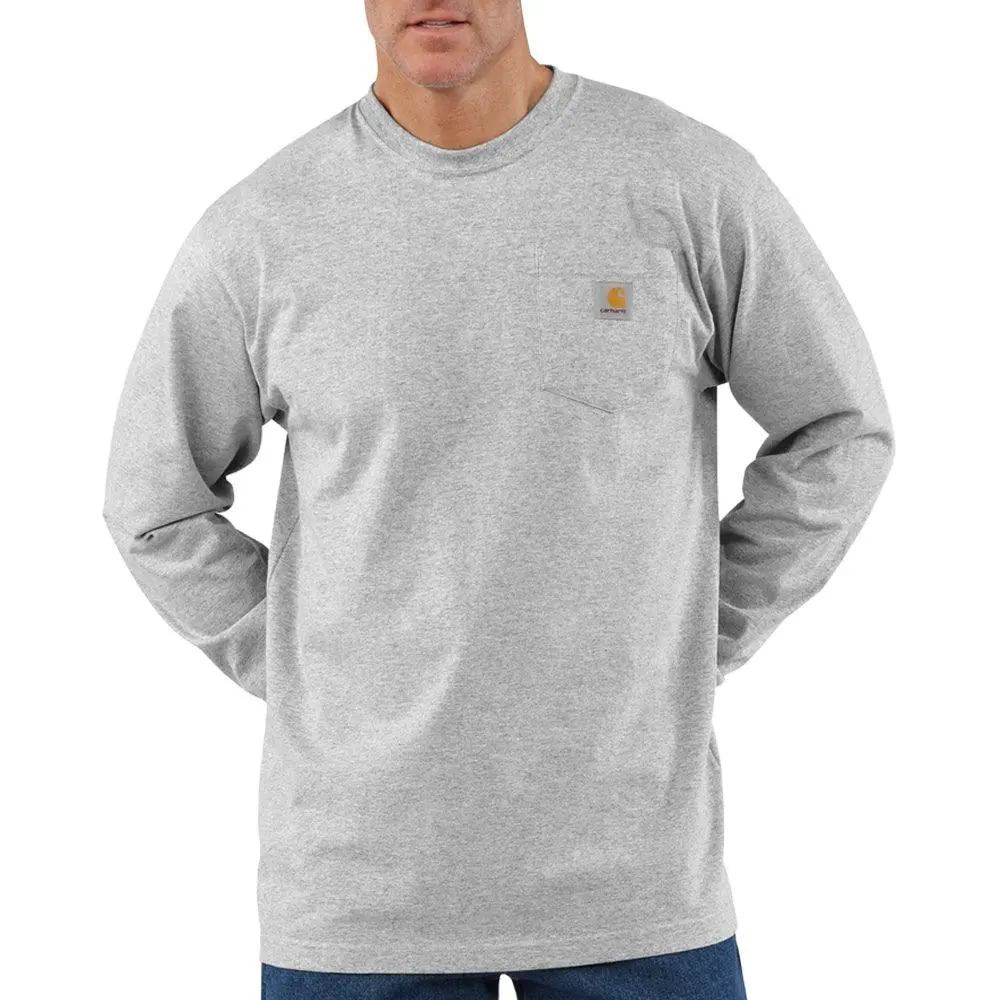 K126 - Loose Fit Heavyweight Long-Sleeve Pocket T-Shirt - Heather Grey 1