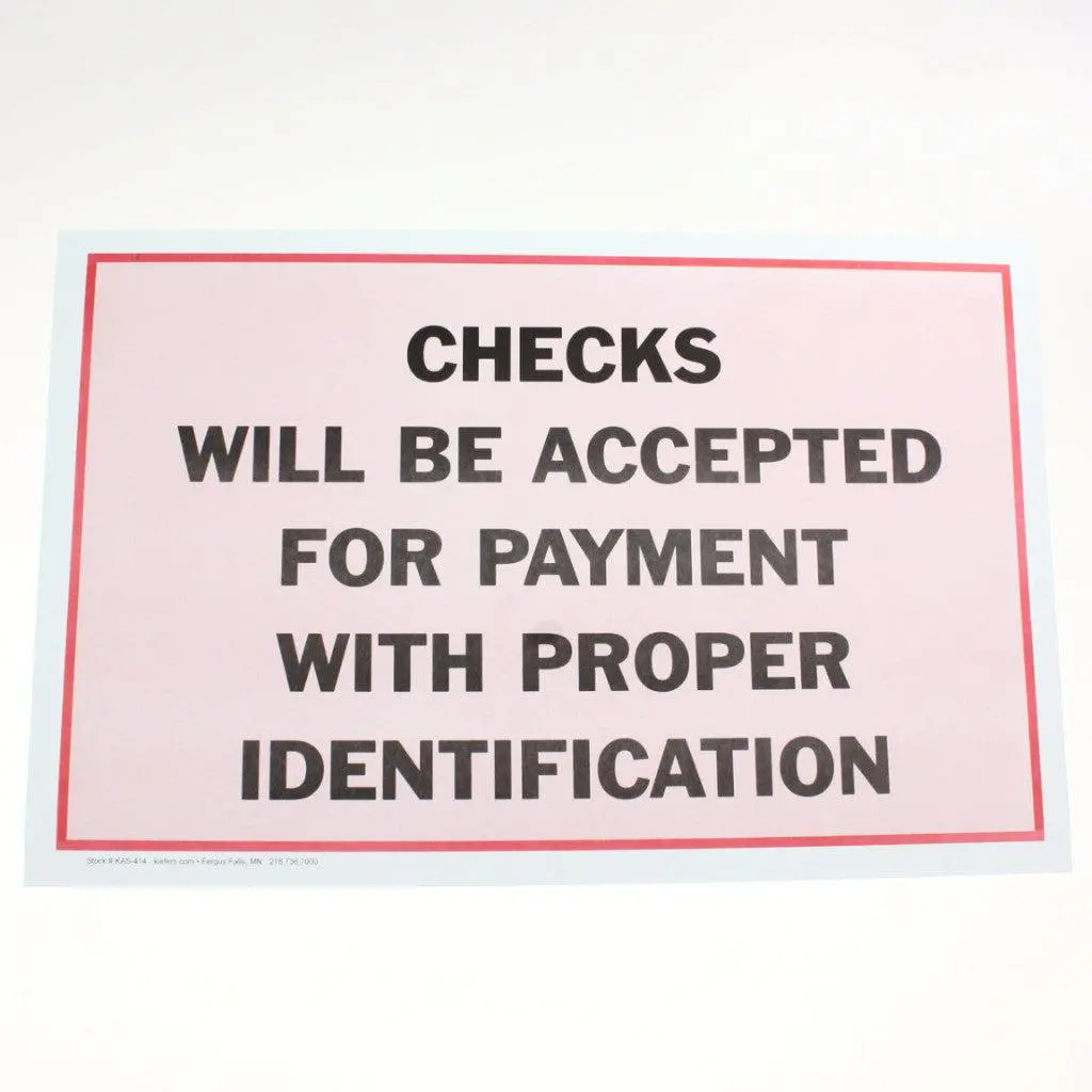 "Checks Accepted" - 11" X 17" Laminated Sign 1